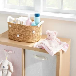 New Release 11 Braided Water Hyacinth With Tufted Embroidery Diaper Caddy Basket - Cloud Island™
