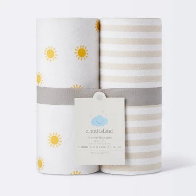 Flannel Swaddle Baby Blankets - Yellow Sun And Stripe - 2pk - Cloud Island™ 3 Flannel Swaddle Baby Blankets - Yellow Sun And Stripe - 2pk - Cloud Island™ - Image 3