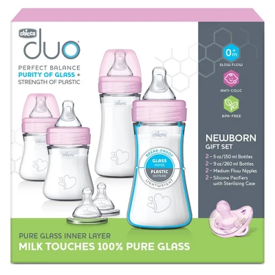 Chicco Duo Newborn Hybrid Baby Bottle Gift Set With Invinci-Glass Inside/Plastic Outside- Pink - 8pc 1 Chicco Duo Newborn Hybrid Baby Bottle Gift Set With Invinci-Glass Inside/Plastic Outside- Pink - 8pc